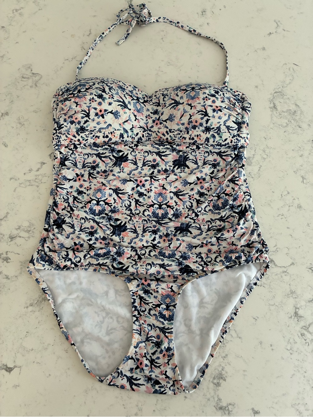Athleta szS Floral Swimsuit in White, Navy and Pink